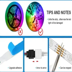 LED Strip Lights Bluetooth App Control 20m 66ft 600LEDs / 15m 49ft450LEDs RGB Color Changing SMD5050 Flexible Music Sync for Home Room Kitchen TV Decoration