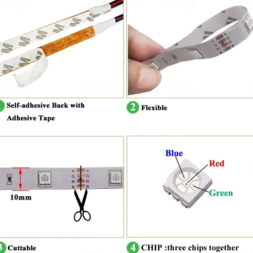 LED Strip Lights 5m Flexible LED Light Strips Light Sets String Lights 150 LEDs 5050 SMD 10mm 1 24Keys Remote Controller 1 x 12V 2A Adapter 1 set RGB Red Blue Christmas New Year's APP Control Decorative Self-adhesive