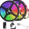 LED Strip Lights Waterproof 10M(2x5M) Flexible LED Strip Lights RGB Tiktok Lights 2835 600LEDs 8mm 44Keys IR Remote Controller