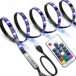 LED Strip Lights Waterproof 1M RGB Tiktok Lights 60 LEDs 5050 SMD 10mm 1M LED LED Strip Lights 17-Key Remote Controller RGB Tiktok Lights TV Background Light IP65