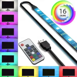 LED Strip Lights Waterproof 1M RGB Tiktok Lights 60 LEDs 5050 SMD 10mm 1M LED LED Strip Lights 17-Key Remote Controller RGB Tiktok Lights TV Background Light IP65