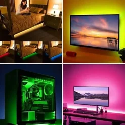 LED Strip Lights Waterproof 1M RGB Tiktok Lights 60 LEDs 5050 SMD 10mm 1M LED LED Strip Lights 17-Key Remote Controller RGB Tiktok Lights TV Background Light IP65