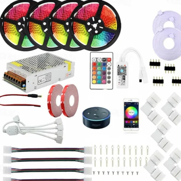 LED Strip Lights WiFi Smart app Controlled Kit 20m 66ft RGB Color Changing SMD 5050 Work with Smartphone Google Alexa 12V 20A Power Supply