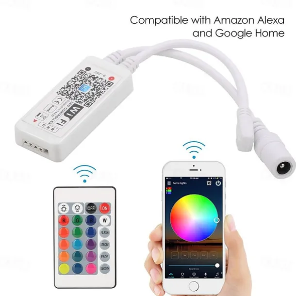 LED Strip Lights WiFi Smart app Controlled Kit 20m 66ft RGB Color Changing SMD 5050 Work with Smartphone Google Alexa 12V 20A Power Supply