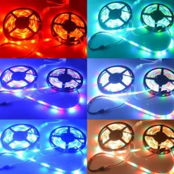 LED Strip Lights (2x5M)10M 32.8ft 2835 RGB 600LEDs 8mm Strips Lighting Flexible Color Changing with 44 Key IR Remote Ideal for Home Kitchen Christmas TV Back Lights DC 12V