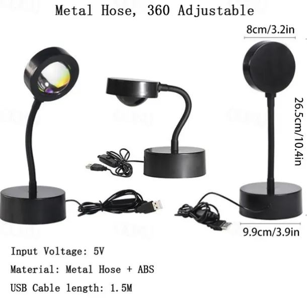 LED Sunset Projector Lamp Tiktok Lights USB Operation Rainbow Night Light Atmosphere Table Lamp Living Room Bedroom Coffee Store Background Wall Decoration Colorful Lights