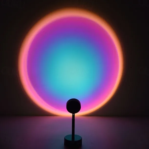 LED Sunset Projector Lamp Tiktok Lights USB Operation Rainbow Night Light Atmosphere Table Lamp Living Room Bedroom Coffee Store Background Wall Decoration Colorful Lights