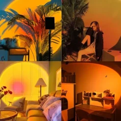 LED Sunset Projector Lamp Tiktok Lights USB Operation Rainbow Night Light Atmosphere Table Lamp Living Room Bedroom Coffee Store Background Wall Decoration Colorful Lights