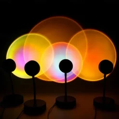 LED Sunset Projector Lamp Tiktok Lights USB Operation Rainbow Night Light Atmosphere Table Lamp Living Room Bedroom Coffee Store Background Wall Decoration Colorful Lights