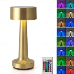 LED Table Lamp Dumbbell 16-Color Usb Rechargeable Hotel Desk Lamp Touch Dimming Restaurant Bar Atmosphere Lamp Retro Simple Lamp