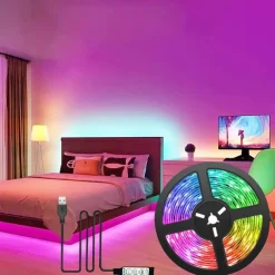 LED TV Background Waterproof Light Strip 1-5M Color RGB 5050 Color Changing LED Light Flexible Color Changing Strip With 5V USB Cable and Mini Controller Suitable for Bedroom Party and Home Decoration