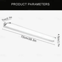 LED Vanity Light Mirror Front Lamp Stainless Steel Mirror Headlight 28.3in 16W Led Bathroom Makeup Lamp Moistureproof Simple Acrylic