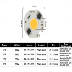 LED 3W 5W 7W 9W COB Chip Lamp 220V Smart IC No Need Driver LED Bulb for Flood Light Spotlight Diy Lighting Cold white Warm white