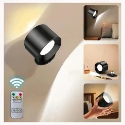 LED Wall Lamp, Wall Lamp With Up And Down Light Source, Wall Lamp With Rechargeable Spherical 360° Rotating Magnetic Ball, Support Remote Control, Wireless Wall Lamp For Reading Study Bedside