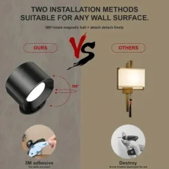 LED Wall Lamp, Wall Lamp With Up And Down Light Source, Wall Lamp With Rechargeable Spherical 360° Rotating Magnetic Ball, Support Remote Control, Wireless Wall Lamp For Reading Study Bedside