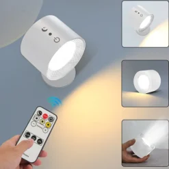 LED Wall Lamp, Wall Lamp With Up And Down Light Source, Wall Lamp With Rechargeable Spherical 360° Rotating Magnetic Ball, Support Remote Control, Wireless Wall Lamp For Reading Study Bedside