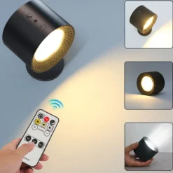 LED Wall Lamp, Wall Lamp With Up And Down Light Source, Wall Lamp With Rechargeable Spherical 360° Rotating Magnetic Ball, Support Remote Control, Wireless Wall Lamp For Reading Study Bedside