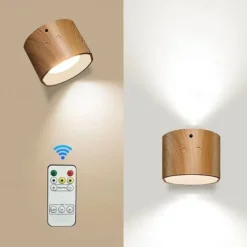 LED Wall Lights 2 Pcs with Remote, Sensor Puck Lamp 3000mAh Rechargeable Battery Operated, Tri-Color Dimmable Magnetic 360° Rotation Cordless Light for Bedroom Bedside