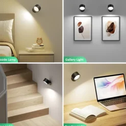 LED Wall Lights 2 Pcs with Remote, Sensor Puck Lamp 3000mAh Rechargeable Battery Operated, Tri-Color Dimmable Magnetic 360° Rotation Cordless Light for Bedroom Bedside