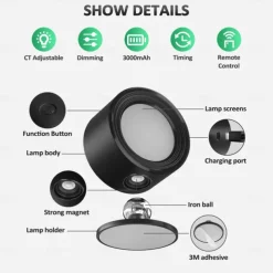 LED Wall Lights 2 Pcs with Remote, Sensor Puck Lamp 3000mAh Rechargeable Battery Operated, Tri-Color Dimmable Magnetic 360° Rotation Cordless Light for Bedroom Bedside