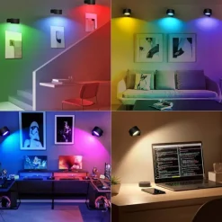 LED Wall Lights 2 Pcs with Remote, Sensor Puck Lamp 3000mAh Rechargeable Battery Operated, Tri-Color Dimmable Magnetic 360° Rotation Cordless Light for Bedroom Bedside