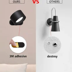 LED Wall Mounted Reading Lights Wall Sconces with 3 Color Temperatures & 3 Brightness Levels Rechargeable Battery Magnetic Ball 360Rotation Touch Control Lamps for Kids Study Bedside Closet