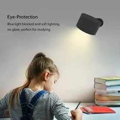 LED Wall Mounted Reading Lights Wall Sconces with 3 Color Temperatures & 3 Brightness Levels Rechargeable Battery Magnetic Ball 360Rotation Touch Control Lamps for Kids Study Bedside Closet