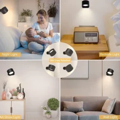 LED Wall Mounted Reading Lights Wall Sconces with 3 Color Temperatures & 3 Brightness Levels Rechargeable Battery Magnetic Ball 360Rotation Touch Control Lamps for Kids Study Bedside Closet