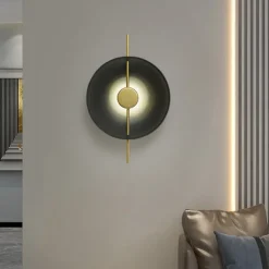 LED Wall Sconce Copper Circle Design Indoor Wall Light Fixtures for Living Room Bedroom 3000K E26 Metal Bathroom Lighting