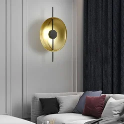 LED Wall Sconce Copper Circle Design Indoor Wall Light Fixtures for Living Room Bedroom 3000K E26 Metal Bathroom Lighting