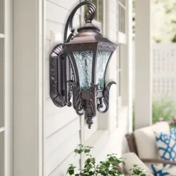 LED Wall Sconce Lighting Fixture Antique Wall Sconce Lantern External Waterproof Rustproof Aluminum Glass Lantern Wall Lamp Lantern Courtyard Garden Balcony Villa Decorative Lights