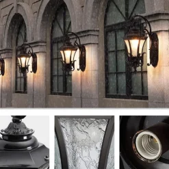 LED Wall Sconce Lighting Fixture Antique Wall Sconce Lantern External Waterproof Rustproof Aluminum Glass Lantern Wall Lamp Lantern Courtyard Garden Balcony Villa Decorative Lights