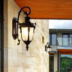 LED Wall Sconce Lighting Fixture E27 Antique Wall Sconce Lantern External Waterproof Rustproof Aluminum Glass Lantern Wall Lamp Lantern Courtyard Garden Balcony Villa Decorative Lights 110-240V