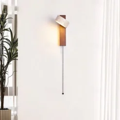 LED Wall Sconce Warm White Japanese Style Yellow Travertine Indoor Light with Pull Cord Switch Creative Wind Lamp Shade for Guesthouse Bedroom Living Room 110-240V