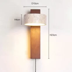 LED Wall Sconce Warm White Japanese Style Yellow Travertine Indoor Light with Pull Cord Switch Creative Wind Lamp Shade for Guesthouse Bedroom Living Room 110-240V