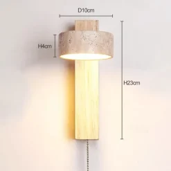 LED Wall Sconce Warm White Japanese Style Yellow Travertine Indoor Light with Pull Cord Switch Creative Wind Lamp Shade for Guesthouse Bedroom Living Room 110-240V