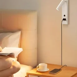 LED Wall Sconce with USB Charging Port Wall Mounted Reading Lamp Bedside Button Switch Wall Lighting Indoor Wall Lights