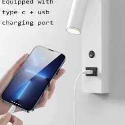 LED Wall Sconce with USB Charging Port Wall Mounted Reading Lamp Bedside Button Switch Wall Lighting Indoor Wall Lights