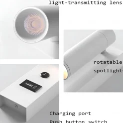 LED Wall Sconce with USB Charging Port Wall Mounted Reading Lamp Bedside Button Switch Wall Lighting Indoor Wall Lights