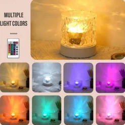 LED Water Ripple Ambient Night Light USB Rechargeable Rotating Projection RGB Crystal Table Lamp With Remote Control Dimmable Color Change For The Bedroom Bedside Playroom Children's Gifts