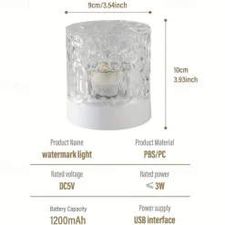 LED Water Ripple Ambient Night Light USB Rechargeable Rotating Projection RGB Crystal Table Lamp With Remote Control Dimmable Color Change For The Bedroom Bedside Playroom Children's Gifts