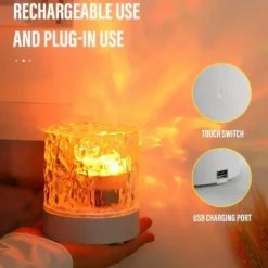 LED Water Ripple Ambient Night Light USB Rechargeable Rotating Projection RGB Crystal Table Lamp With Remote Control Dimmable Color Change For The Bedroom Bedside Playroom Children's Gifts