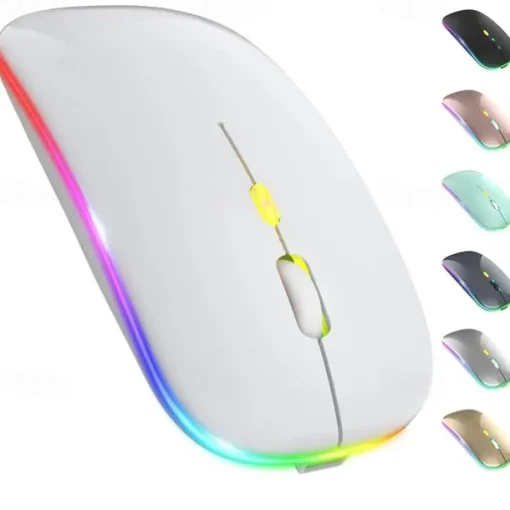 LED Wireless Mouse Slim Silent Mouse 2.4G Portable Mobile Optical Office Mouse with USB and Type-c Receiver 3 Adjustable DPI Levels for Laptop PC Notebook MacBook