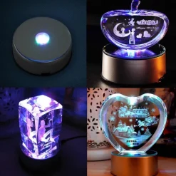 4LEDs Luminous Base Light Crystal Glass Transparent Objects Display Laser Colorful Round Stand Base for Cocktail