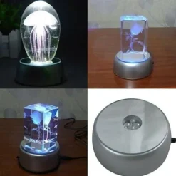 4LEDs Luminous Base Light Crystal Glass Transparent Objects Display Laser Colorful Round Stand Base for Cocktail