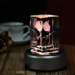 4LEDs Luminous Base Light Crystal Glass Transparent Objects Display Laser Colorful Round Stand Base for Cocktail