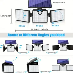 266LEDs Solar Wall Lights Ultra Bright Waterproof Rotatable Motion Sensor Light for Outdoor Porch Yard Wall
