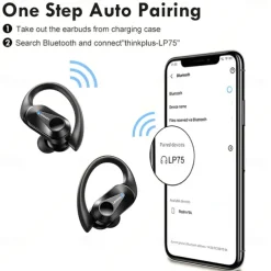 Lenovo LP75 True Wireless Headphones TWS Earbuds Ear Clip Bluetooth 5.2 IPX5 Deep Bass Long Battery Life for Apple Samsung Huawei Xiaomi MI Fitness Running Everyday Use Mobile Phone Car Motorcycle