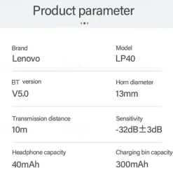 Lenovo LP40 True Wireless Headphones TWS Earbuds Bluetooth 5.1 Stereo with Charging Box Auto Pairing for Apple Samsung Huawei Xiaomi MI Everyday Use Traveling Outdoor Mobile Phone