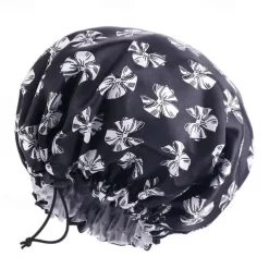 Leopard Print Silk Shower Cap, Double Waterproof Layers Shower Cap, Reusable EVA Hair Caps For Hair Protection, Seven Colors Available, For Men And Women Daily Bath Care